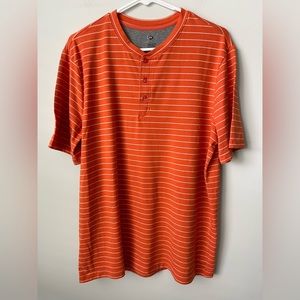 Men's Orange Striped Short Sleeve Henley Shirt